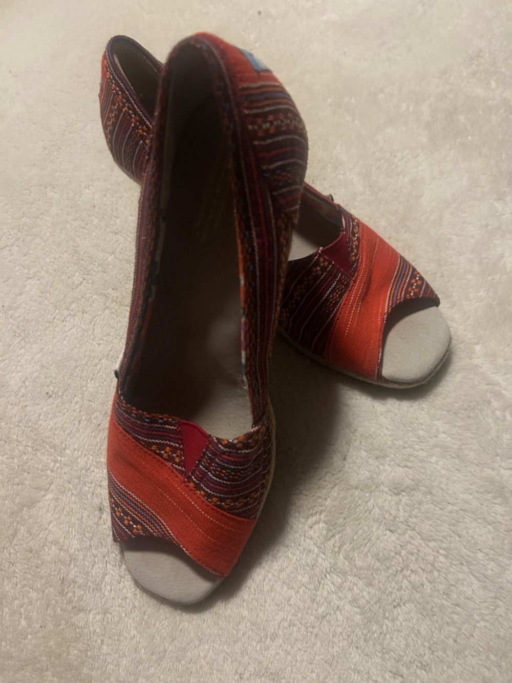 Toms Red Patterned Peep-Toe Heels